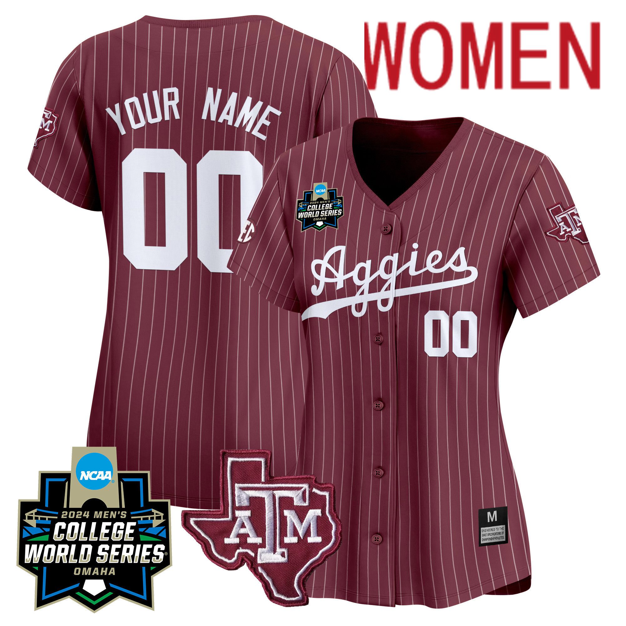 Women Texas A&M Aggies Red Stripe 2024 College World Series Vapor Premier Limited Custom NCAA Jersey